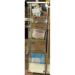TALL WHITE DISPLAY CABINET. 15.5" X 62.5" X 14"
