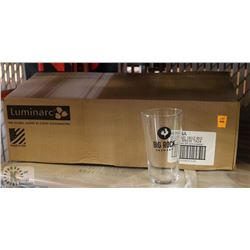 CASE OF 24 ROCK BREWERY BEER GLASSES.