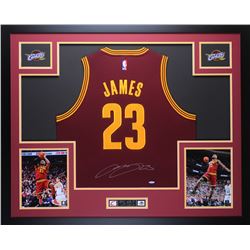 LeBron James Signed Cavaliers 35x43 Custom Framed Jersey (UDA COA)
