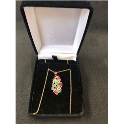 SAPPHIRE/ EMERALD CHARM PENDANT W/ GOLD CHAIN