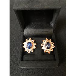 OVAL CABOCHON TOP CORNFLOWER BLUE KYANITE EARRINGS (925 FINE SILVER)