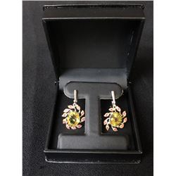 OVAL CUT TOP LEMON YELLOW QUARTZ RED RUBY EARRINGS (925 STERLING SILVER)