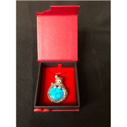 PEAR CABOCHON TURQUOISE LEOPARD PENDANT (925 STERLING SILVER)