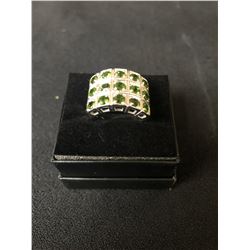 ROUND CUT TOP RICH GREEN SIBERIAN EMERALD SILVER RING (SIZE 10)