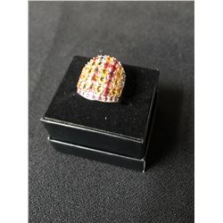 OVAL CUT MULTI SAPPHIRE RHODOLITE GARNET RING (SIZE 8.5) 925 STERLING SILVER