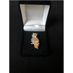 ROUND CUT TOP RICH PINK RASPBERRY OWL BROOCH (925 FINE SILVER)