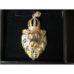 ROUND CUT TOP RICH GREEN LION'S HEAD MEDALLION (925 STERLING SILVER)