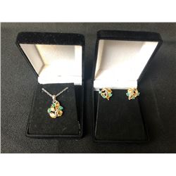ROUND CUT TOP RICH YELLOW MATCHING SET CITRINE EMERALD EARRINGS & PENDANT