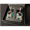 Image 2 : FANCY CABOCHON TOP RICH BLUE TURQUOISE & MARCASITE TIGER EARRINGS (925 STERLING SILVER)