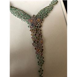 OVAL CUT SAPPHIRE EMERALD TOURMALINE GEMS NECKLACE (17.5 INCHES) 924 STERLING SILVER