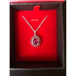 OVAL CABOCHON TOP BLOOD RED RUBY W/ SAPPHIRE PENDANT (925 FINE SILVER)