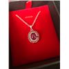 Image 2 : OVAL CABOCHON TOP BLOOD RED RUBY W/ SAPPHIRE PENDANT (925 FINE SILVER)