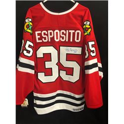 TONY ESPOSITO SIGNED BLACK HAWKS JERSEY (FROZEN POND COA)