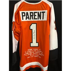 BERNIE PARENT SIGNED FLYERS STATS JERSEY (JSA COA)