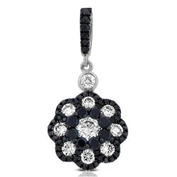 14k White Gold  1.01CTW Diamond and Black Diamonds Pendant