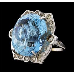 32.63 ctw Aquamarine and Diamond Ring - 14KT White Gold