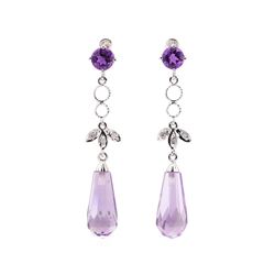 4.75 ctw Amethyst and White Sapphire Earrings - 10KT White Gold