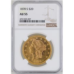 1878-S $20 Liberty Head Double Eagle Gold Coin ANACS MS55