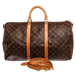 Louis Vuitton Monogram Canvas Leather Keepall 50 cm Bandouliere Duffle Bag