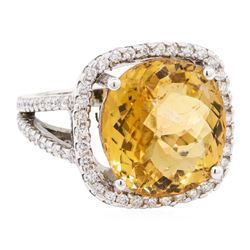 11.08 ctw Golden Tourmaline And Diamond Ring - 14KT White Gold