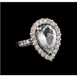 4.67 ctw Aquamarine and Diamond Ring - 14KT White Gold