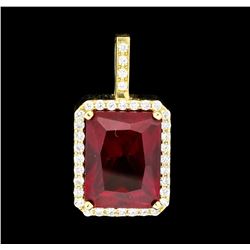 19.50 ctw Lab-Created Ruby and Diamond Pendant - 14KT Yellow Gold