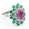 Image 2 : 5.74 ctw Pink Tourmaline, Emerald and Diamond Ring - 14KT White Gold