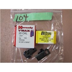 Lot of 2 Boxes 20 Cal Bullets & Set of Leopold Base for Win 70 Post 64