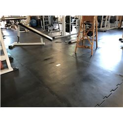 ALL RUBBER INTERLOCKING GYM FLOOR MATS DOWNSTAIRS, APPROX. 65 3' X 6' MATS, SOME MATS CUT TO FIT,