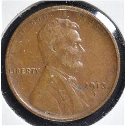1913-S LINCOLN CENT, XF+