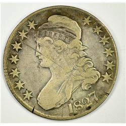 1827 BUST HALF DOLLAR, VF scratch obv