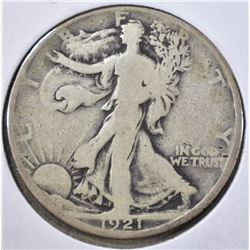 1921 WALKING LIBERTY HALF DOLLAR, VG/FINE SCARCE!