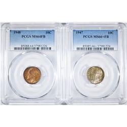 (2) ROOSEVELT DIMES 1947 PCGS MS-66+FB &