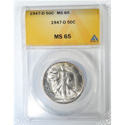 1947-D WALKING LIBERTY HALF DOLLAR  ANACS MS-65