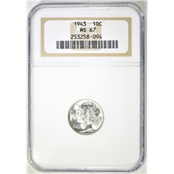 1943 MERCURY DIME  NGC MS-67