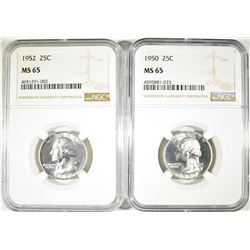 1950 & 1952 NGC MS-65 WASHINGTON QUARTERS