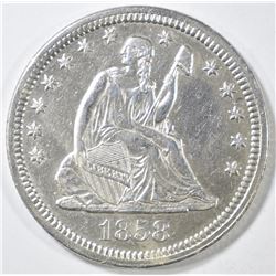 1858 SEATED LIBERTY QUARTER  AU/BU