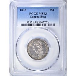 1838 CAPPED BUST QUARTER  PCGS MS-63 FLASHY!