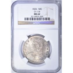 1826 BUST HALF DOLLAR  NGC MS-62  BLAST WHITE