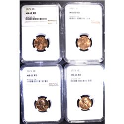 4 -NGC MS66RD LINCOLN CENTS: 2-1973,