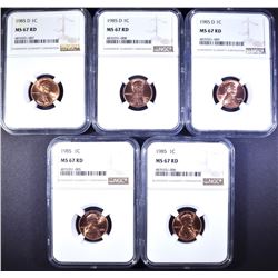 2-1985 & 3-85-D LINCOLN CENTS, NGC MS-67 RED