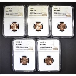 5-NGC GRADED MS-67 RED LINCOLN CENTS: