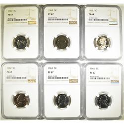 3 - 1962, 3 - 1963 JEFFERSON NICKELS NGC