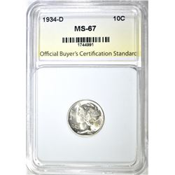 1934-D MERCURY DIME OBCS SUPERB GEM