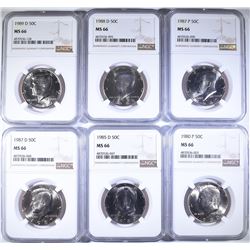 1980 P, 85 D, 87 D, 87 P, 88 D, 89 D NGC MS-66