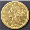 Image 1 : 1844-O $5 GOLD LIBERTY  AU