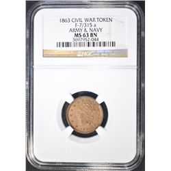 1863 CWT "ARMY & NAVY"  NGC MS-63 BN