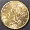 Image 1 : 1866 MOTTO $20 GOLD LIBERTY CH BU FLASHY