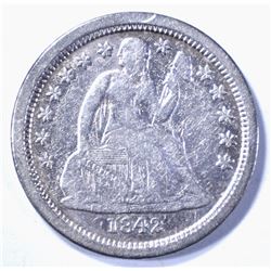 1842-O SEATED DIME, XF KEY DATE