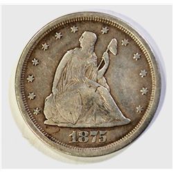 1875-S TWENTY CENT PIECE, VF